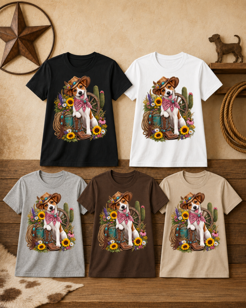Western Floral Jack Russell T-Shirt
